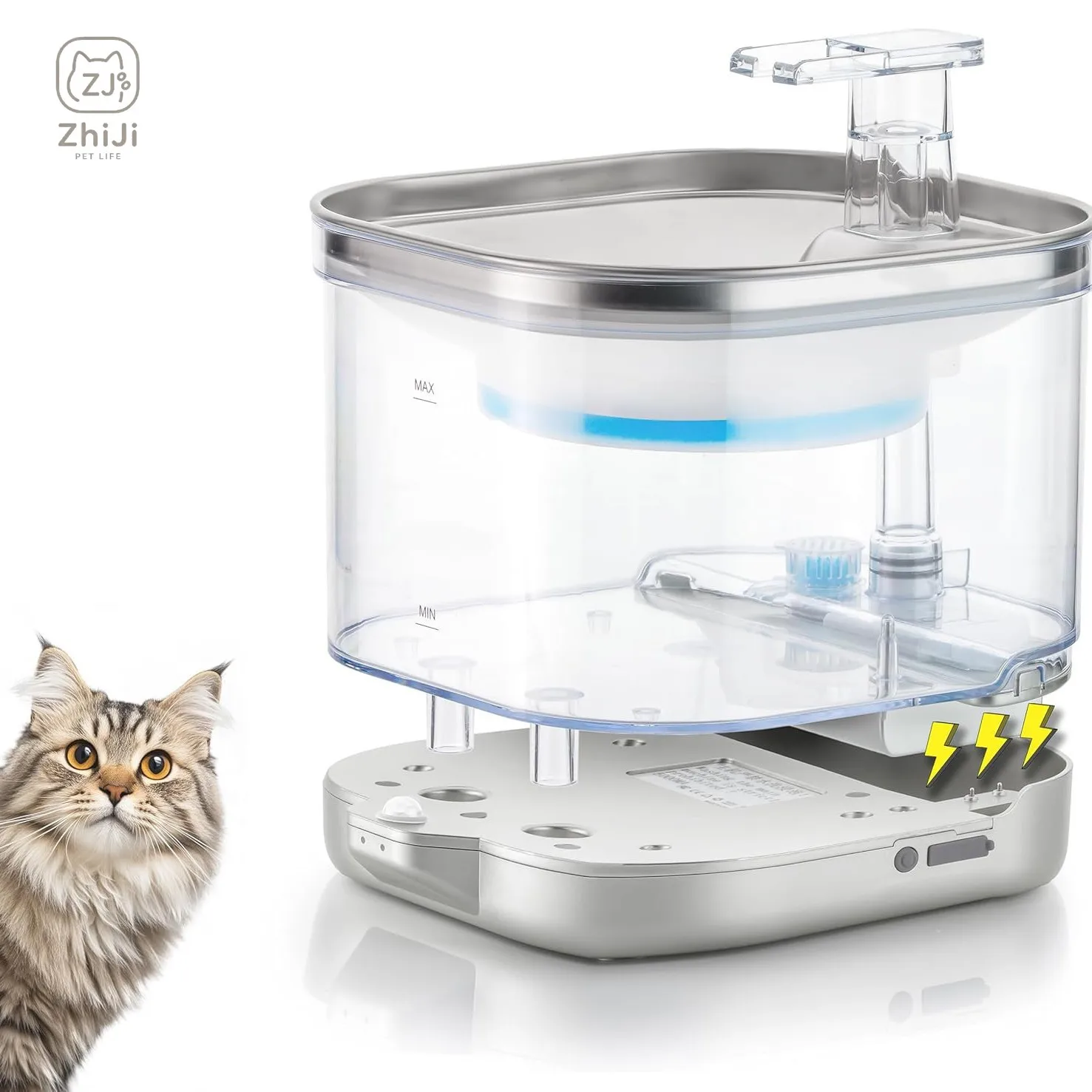 Pet Supplies Cat Fountain Stainless Steel Battery Powered Wireless Band Sensor Automatic Recirculation Water Dispenser
