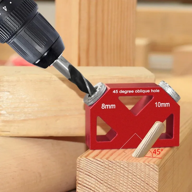 

45° Angle Oblique Hole Drilling Positioner Locator, Aluminum Drill Guide Dowel Jig Multifunctional Woodworking Hole Screw Jig