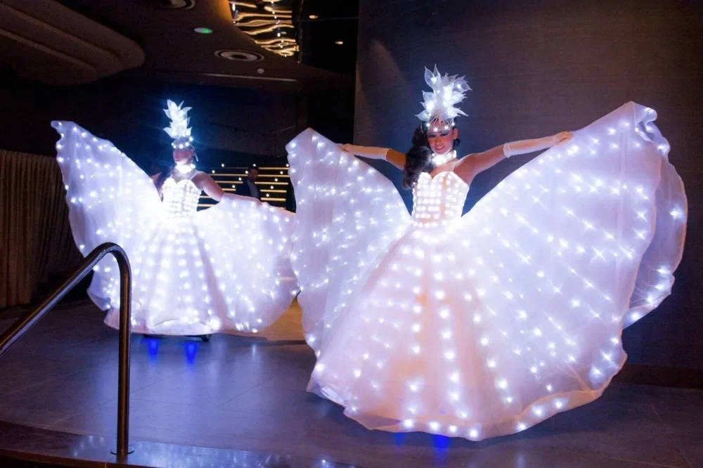 

Womens LED Dress Long Stage Performance Skirt Holiday Events Dancing Costume