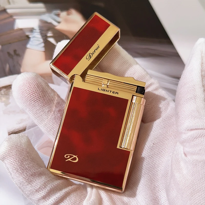 Genuine Steel Tone Loud Lighter Gas Inflatable Open Flame Metal Side Sliding Cigarette Lighter for Boyfriend Husband Gift Box