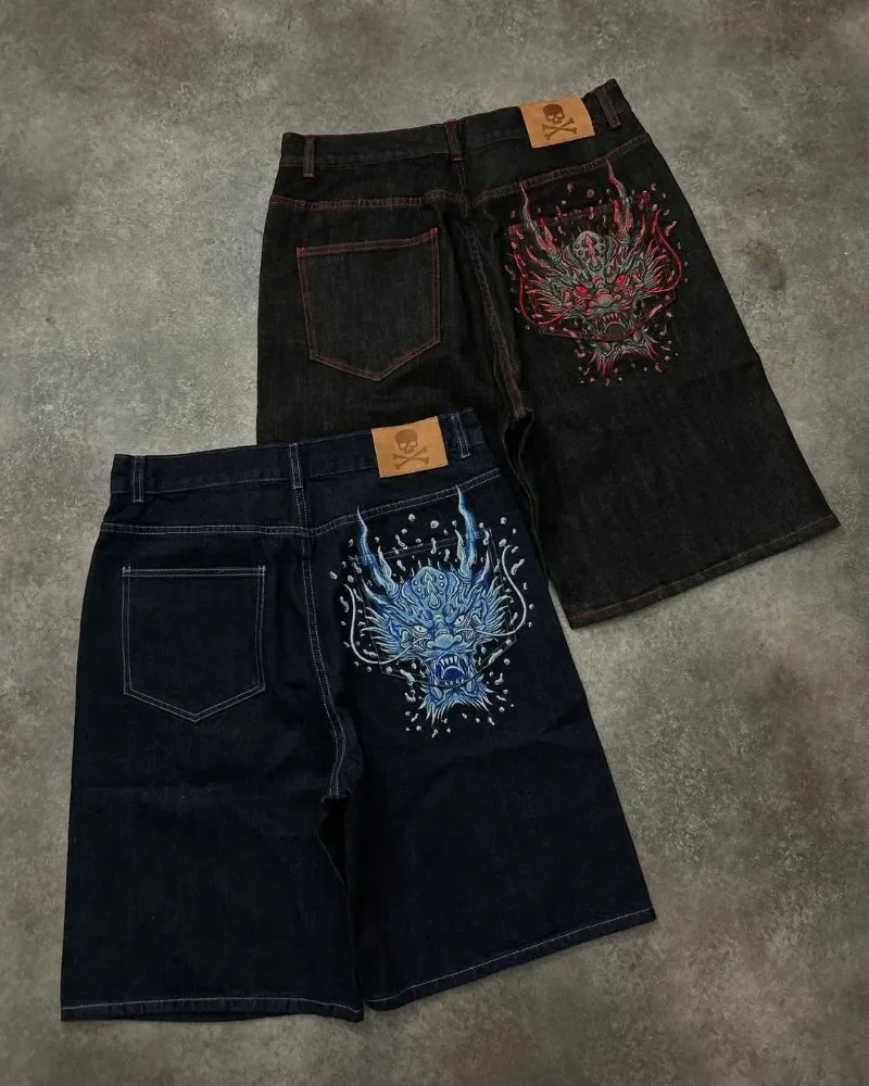 

Summer Casual Harajuku Gothpunk Oversized Washing Denim Shorts Men Y2k Streetwear Fashion Hip-hop Loose Wide-leg Pants Women