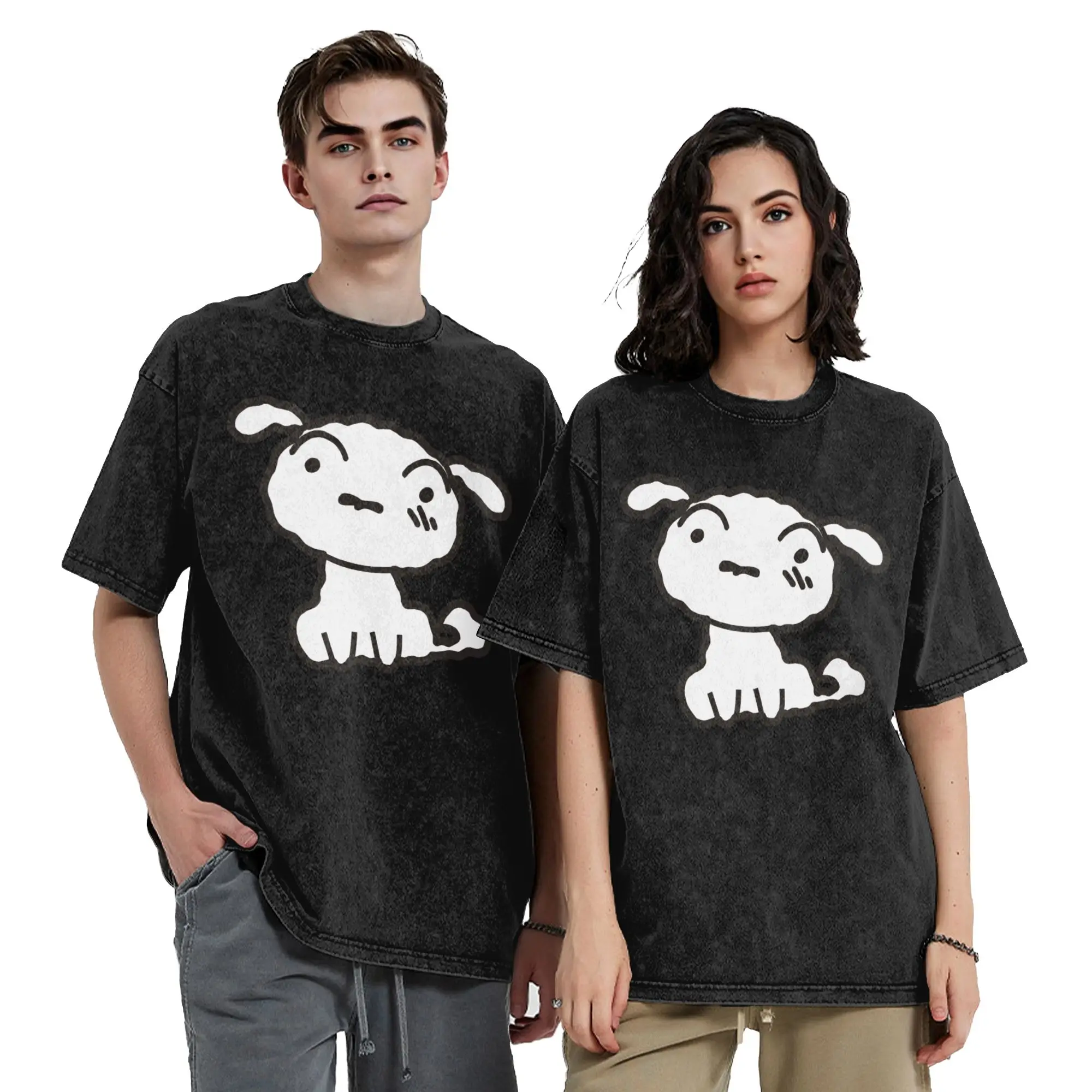 Shiro Dog Crayons Shin-Chans Washed T Shirts Streetwear Vintage T-Shirts  Tee Shirt for Men Women 100% Cotton Street Summer