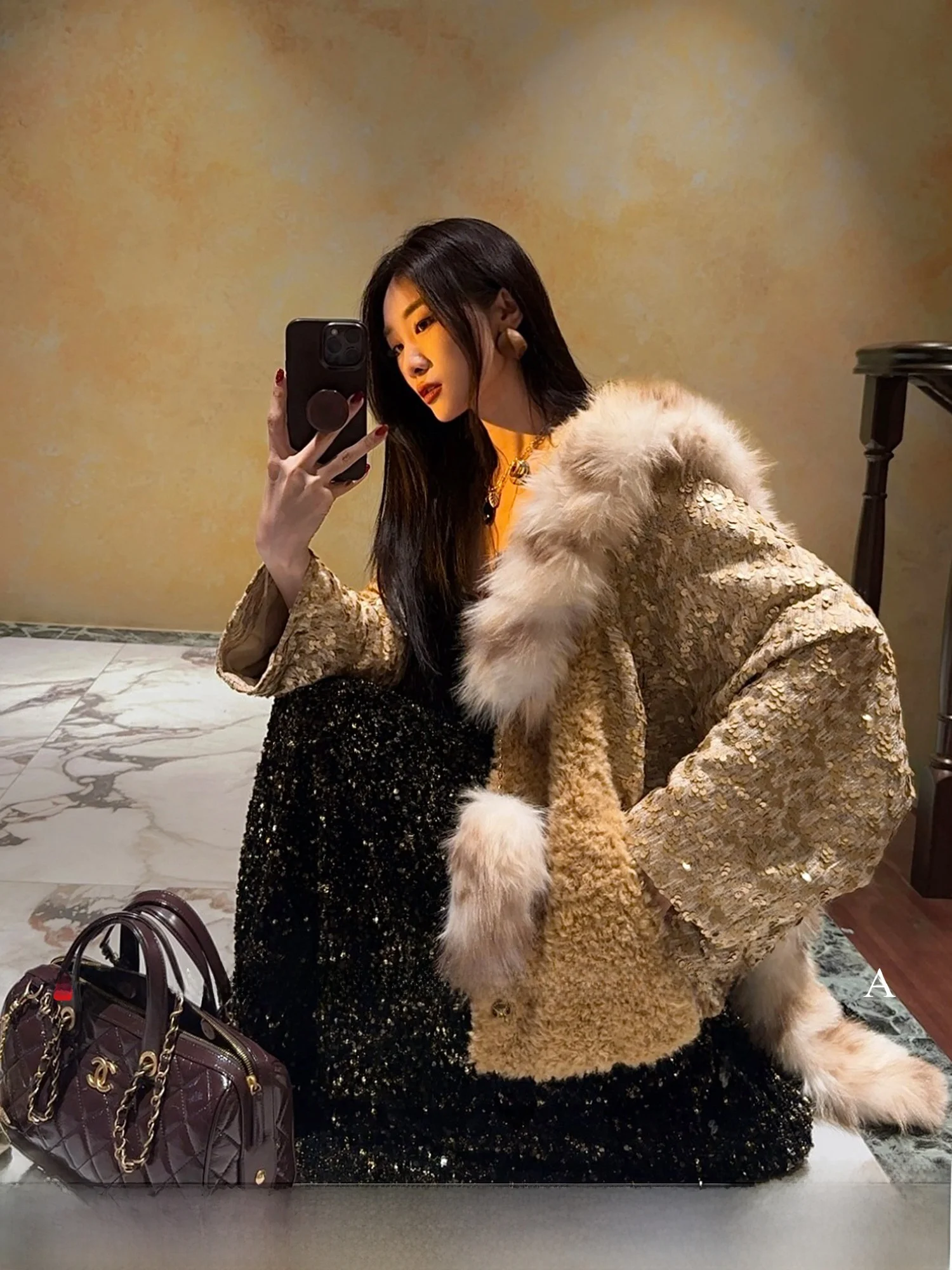 

Sanji Bla Flower New Chinese Sle Small Fraance Wind Jaet Sequin Thiened Top Commute Korean Loose Fit Cotton Coat