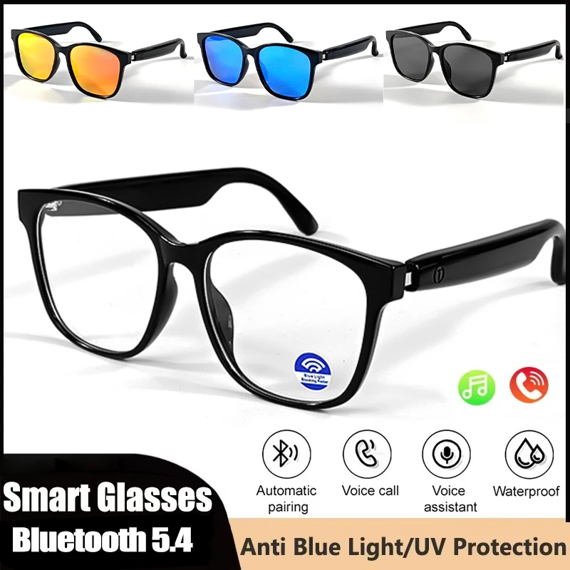

LIGE New Bluetooth Smart Glasses for Man Intelligent Touch Control Sunglasses Voice Assistant Call Music Anti-blue Glasses Woman