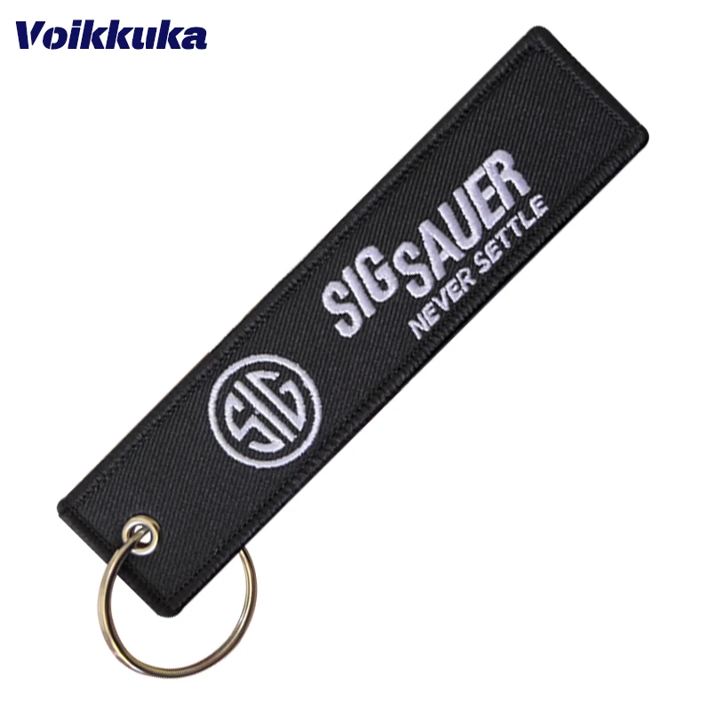 1PC 2PCS 3PCS Set Sale Both Sides Embroidery Letters SIG SAUER Tag Never Settle Motorcycle Aviation Keychain Bag Accesorios