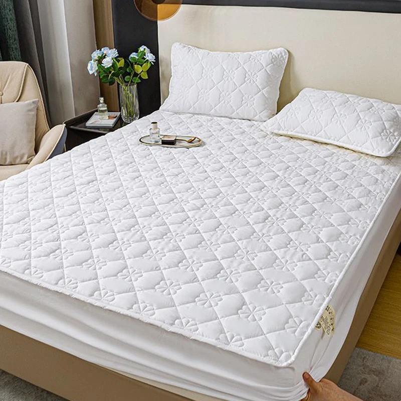 JUSTCHIC Full Size White Color Quilted Mattress Cover Grade A High Quality Skin-friendly Fitted Sheet 135x190cm