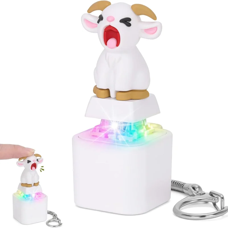 Squeaking Goat Keyboard Stress Relief Toys For Adults Rechargeable Keyboard Clicker Keychain With Scream Sound And LED Light