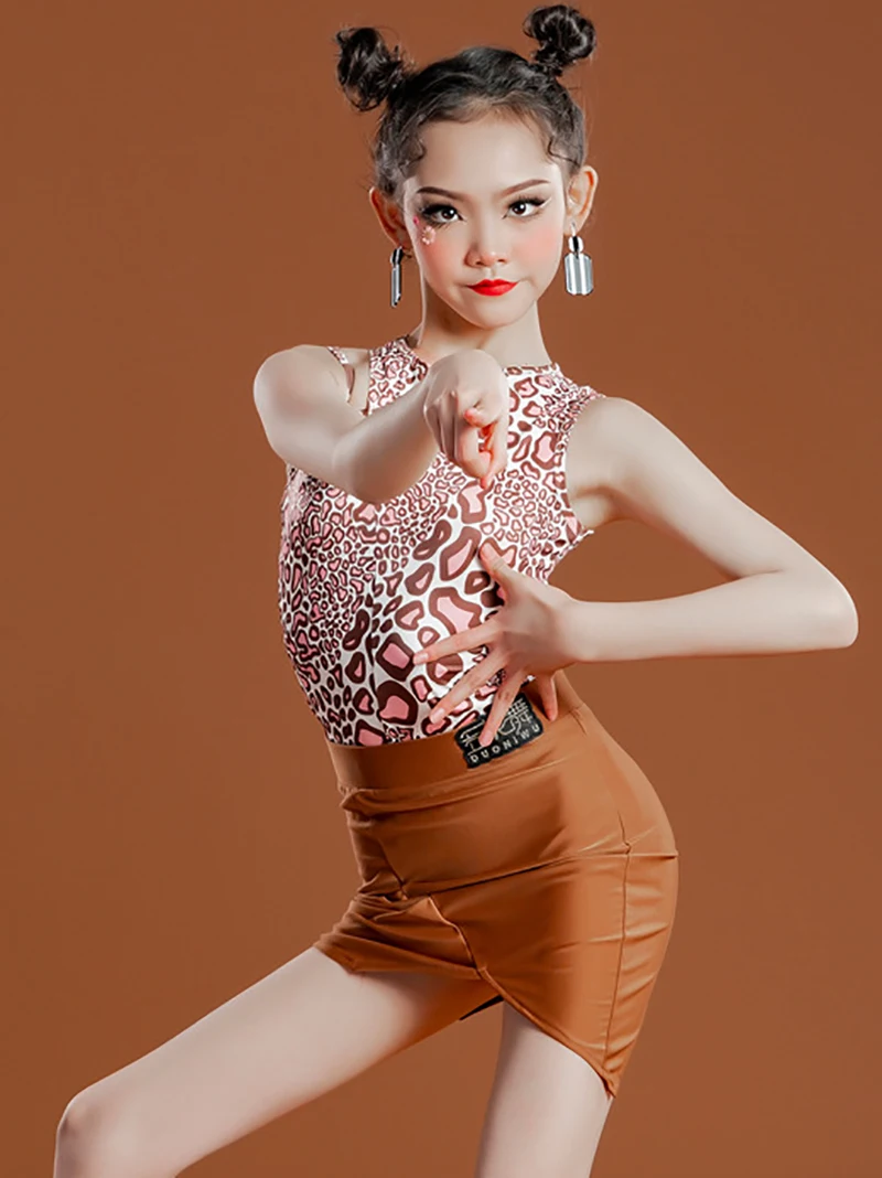 

Print Lolita Children Latin Dance Training Stage Performance Kids Girls Costume Cha Cha Samba Practice Clothing Dancewear DNW03