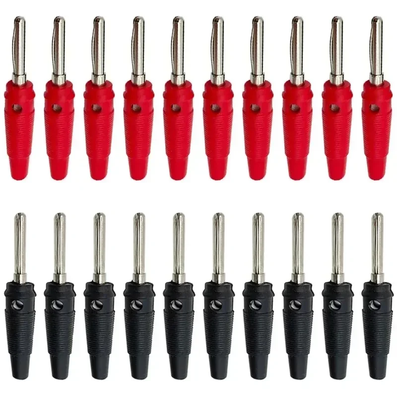 20Pcs 4mm Copper Solderless Brass Side Stackable Banana Plug Connector Red and Black High Current Insulated