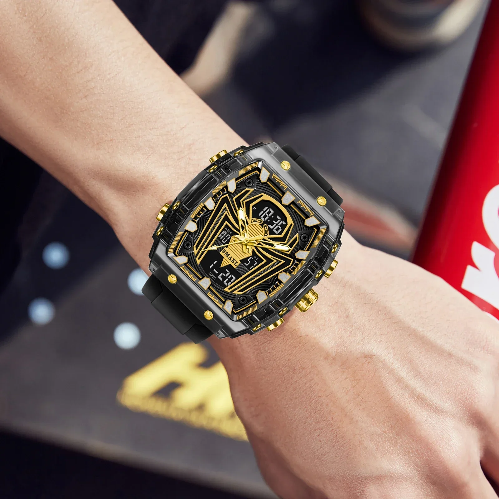 SMAEL 8116 50M 방수 듀얼 디스플레이 LED 야간 조명 레저 학생 전자 시계 새로운 남자 시계 다기능 스포츠