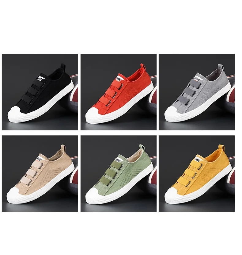 2024 New 38-44 Unisex Canvas Sneakers Solid Colors Men Flat Basic Casual Shoes Elastic Band Soft Latex Insole Women Plus Size