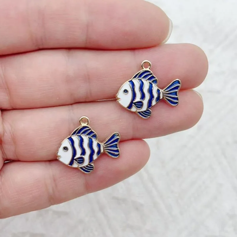 10pcs Double-sided oil-dripping Marine biological series alloy pendant diy Handcrafted metal lacquered fish jewelry accessories