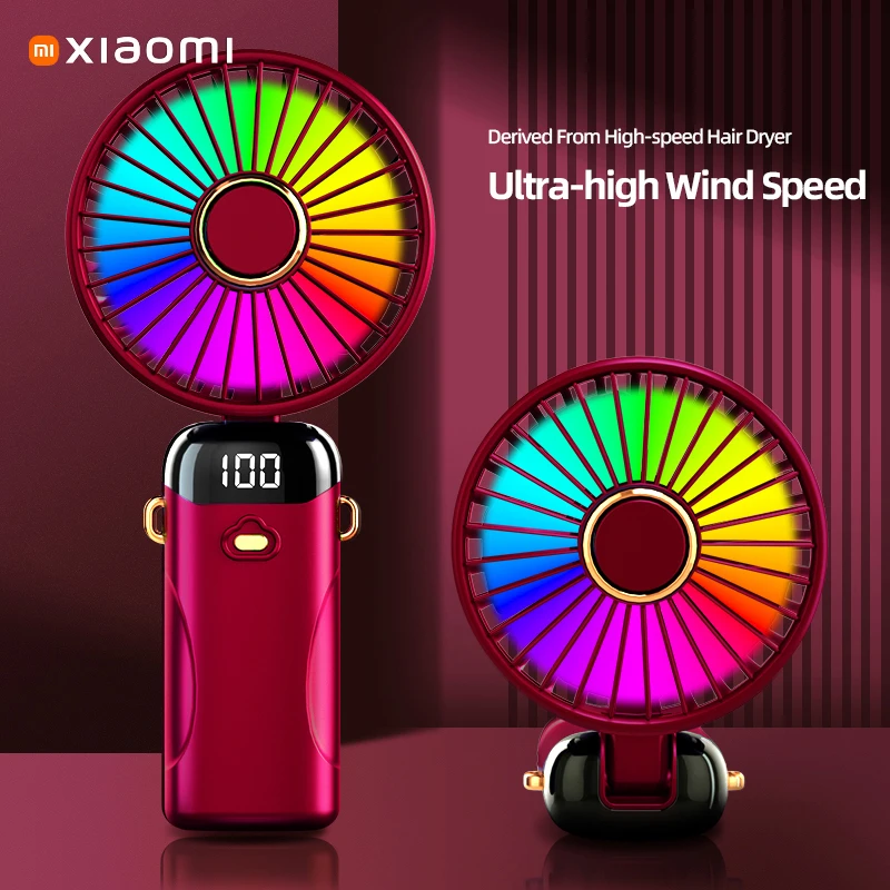 مروحة Xiaomi المحمولة القابلة للطي مع شاشة LED رقمية ذكية ملونة 6 مستويات هواء بارد بطارية طويلة جدًا عمر الرقبة معلقة مروحة جديدة