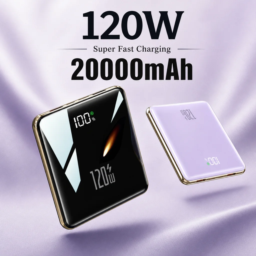 Power Bank 20000mAh Ultra Thin Portable Charger With Built-in Cable Fast Charging For iPhone Samsung Xiaomi Phones Travel