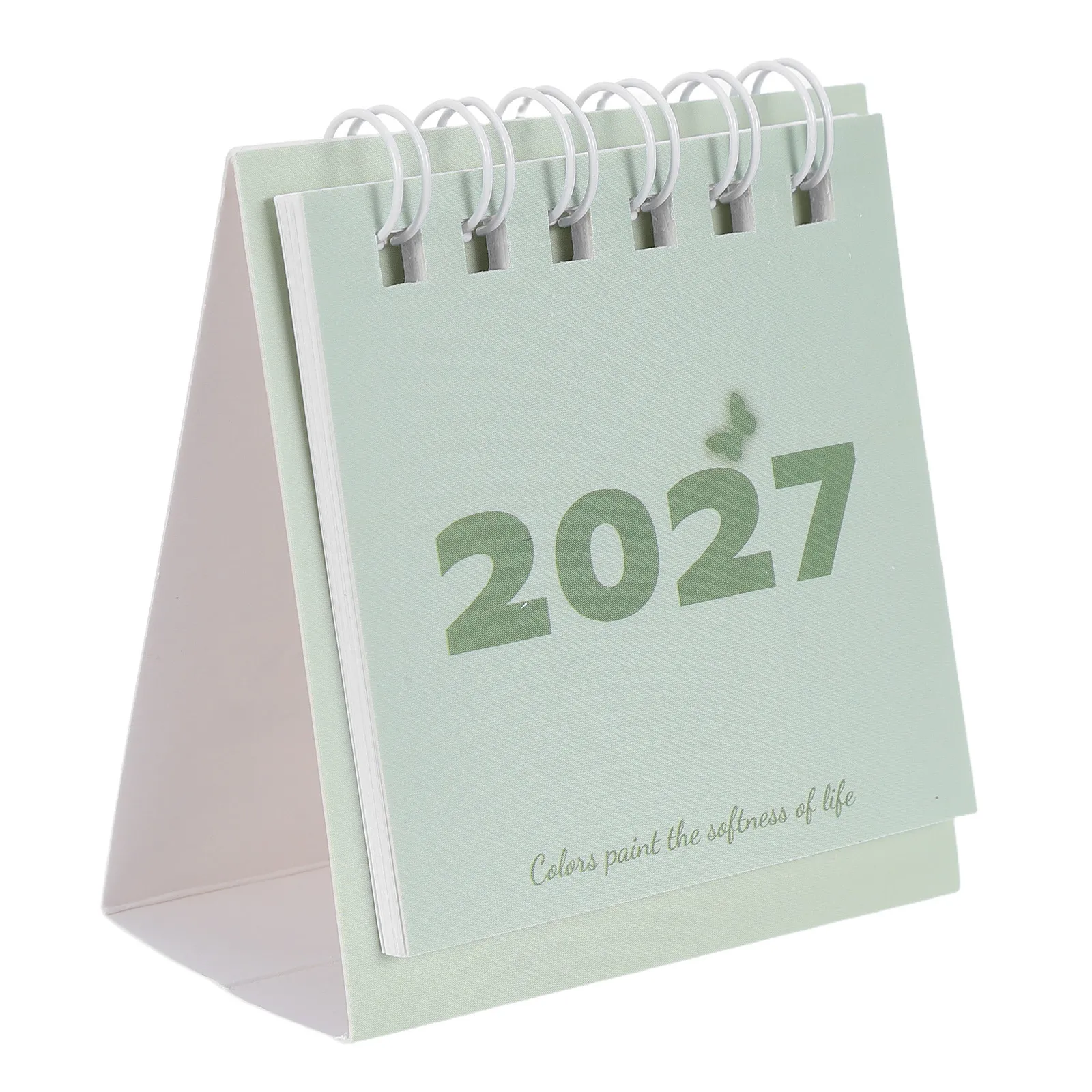 Mini Desk Calendar 2027 Green Desktop Stand Up Monthly Planner Daily Schedule Twin Wire Binding Paper Table Calendar for Office