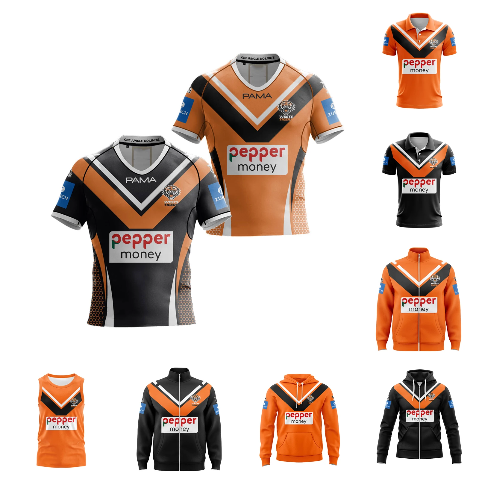 

Мужские толстовки из джерси для регби Wests Tiges 2025 года, майки на заказ