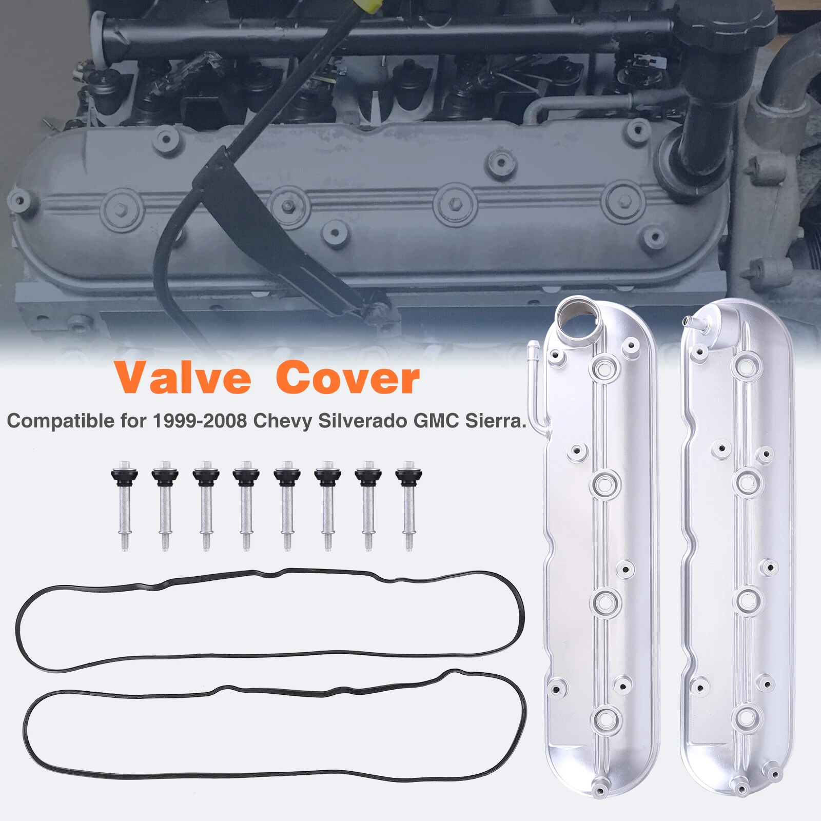 Valve Cover Set Passenger & Driver Side Compatible for 1999-2008 Chevy Silverado GMC Sierra 12570427 12582224