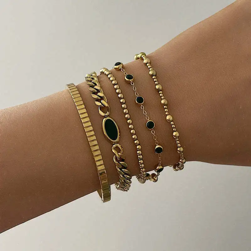 

New 3.5mm Chunky Miami Curb Chain Bracelet for Women Stainless Steel Black Shell Pendant Wristband Punk Heavy Male Jewelry