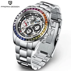 PAGANI DESIGN Rainbow Circle Mechanical Luxury Watch Men Hollowed out dial 100M Waterproof Mens Watches All Steel Sapphire Clock