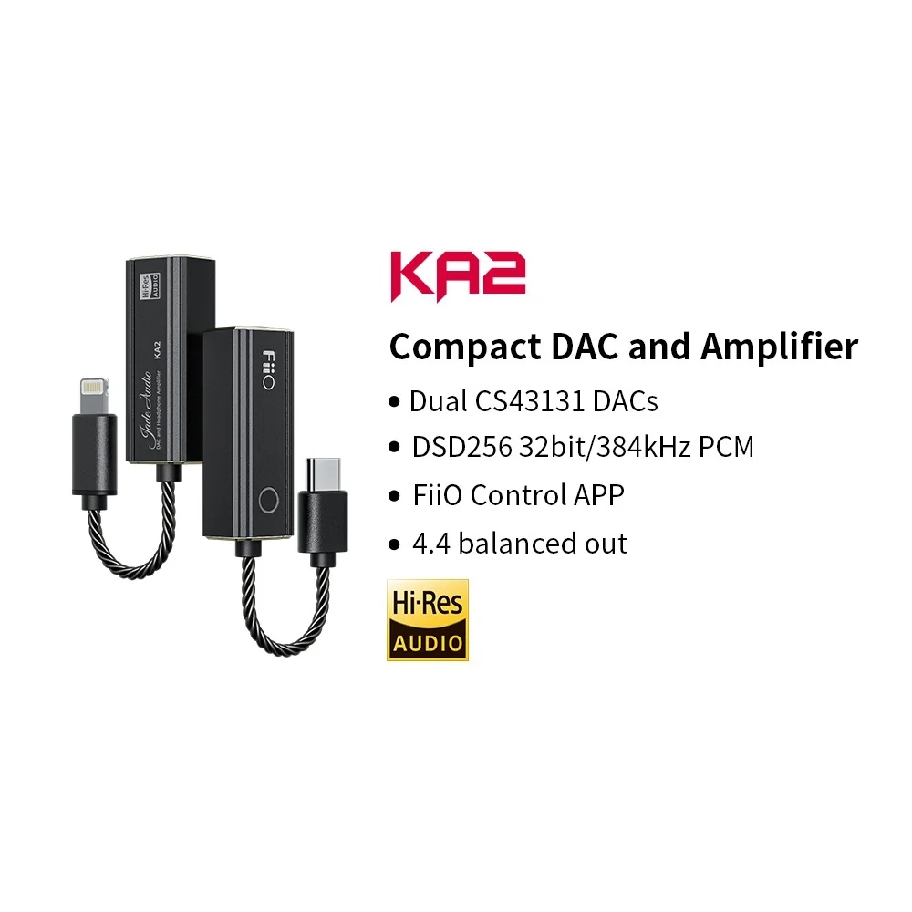 New KA2 TypeC/Lightning to 4.4mm dongle, Double DAC CS43131 DSD256, HIFI Cable Adapter for Android IOS MAC Win10