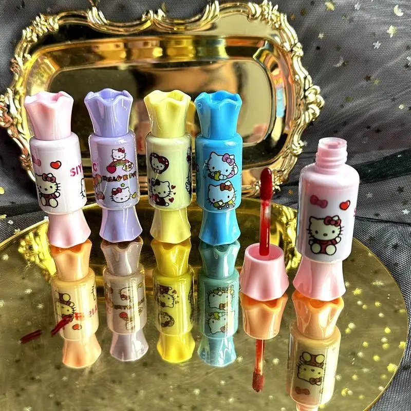 4Pcs Genuine Kawaii Sanrio Hello Kitty Lipstick Cute Cartoon Waterproof Lipstick Moisturizing Lip Gloss Cosmetics Creative Gift