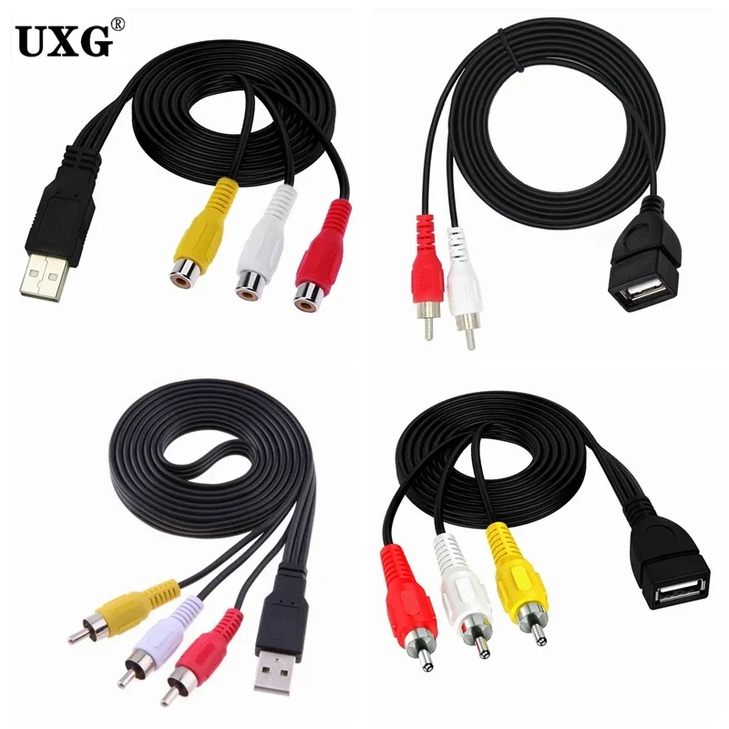 USB Male to 3 RCA Female Adapter Audio Video Converter Cable for HDTV TV Television - USB to 2 RCA Wire Cord
