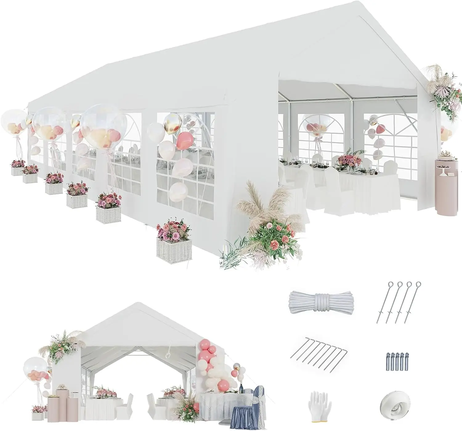 

20x40 Party Tent Canopy for Weddings Waterproof Event Tent with Removable Sidewalls &Roll-up Door, Heavy-Duty Steel Frame