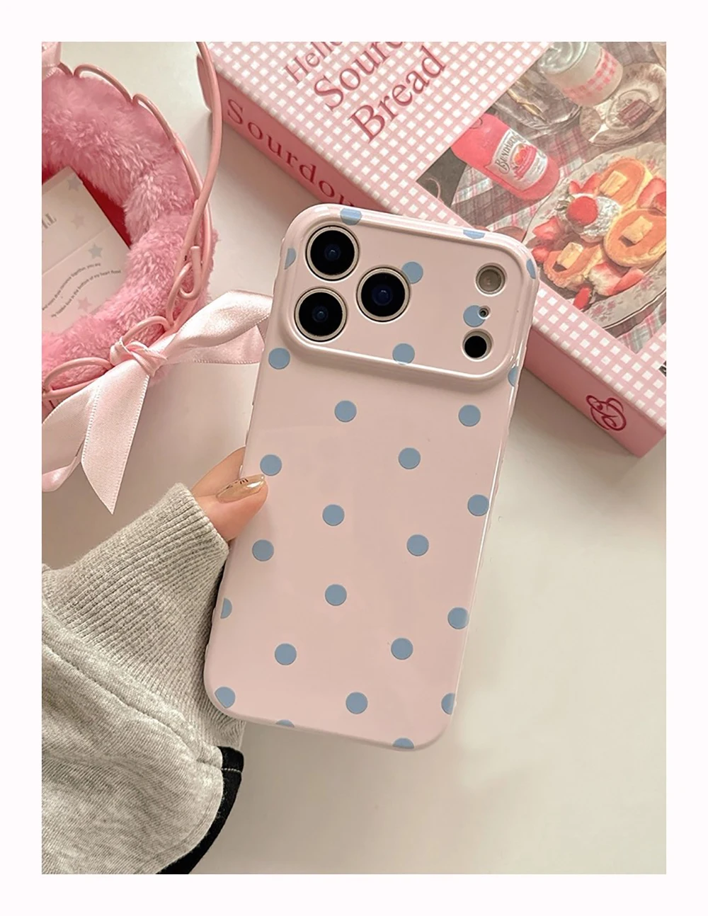 INS Niedliche Polka Dot Weiche Handyhülle für iPhone 14 16 15 17 18 Pro Max Koreanische Candy Pink Handy Schutzhülle Rückseite – Detail 4