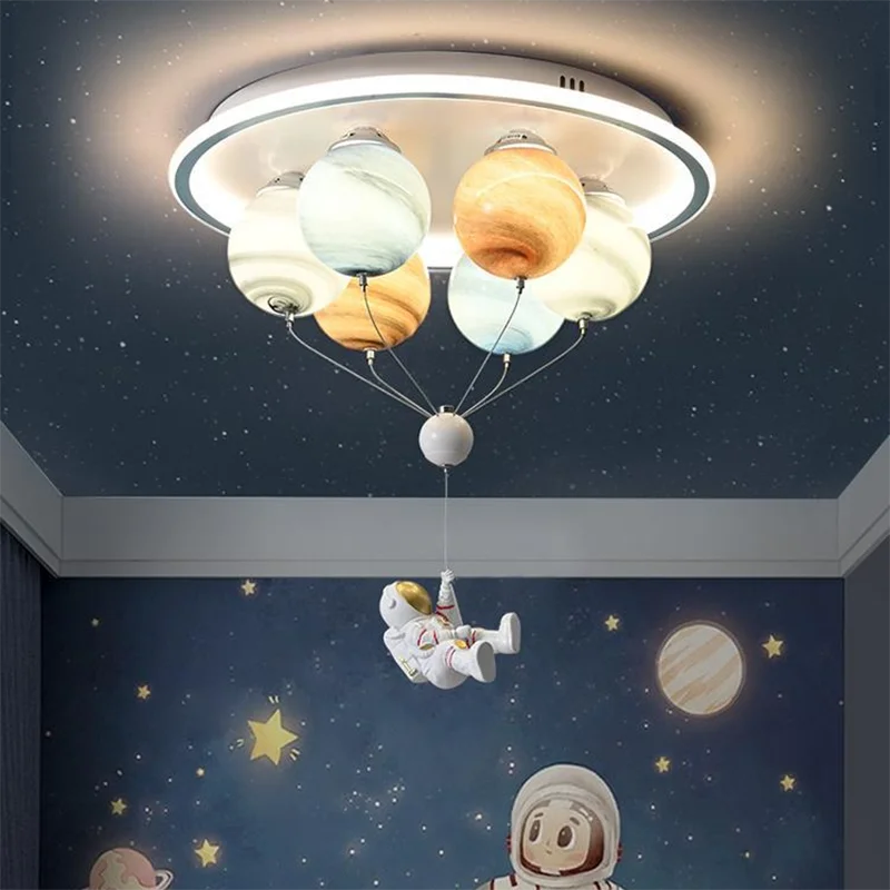 Astronaut Planet Creative Circular The Outer Space Led Ceiling Light Children\'s Bedroom Decorative Boys Girls Dream Universe