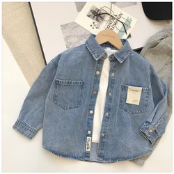 Fashion Boys Blue Denim Shirts Long Sleeved Turn Down Collar Loose Casual Shirt Spring Autumn Children Jean Tops