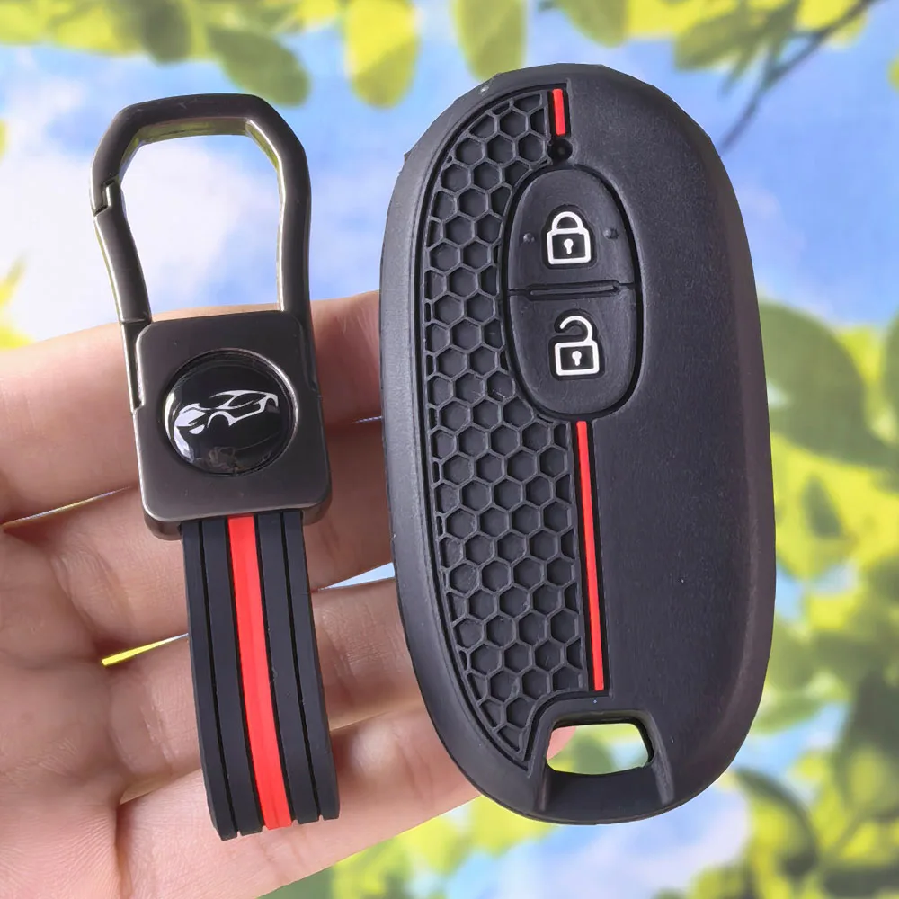 Honeycomb Silicone 2 Button Key Fob Cover With Keychain For Suzuki Palette Solio MR Wagon Hustler Alto Lapin Every Spacia