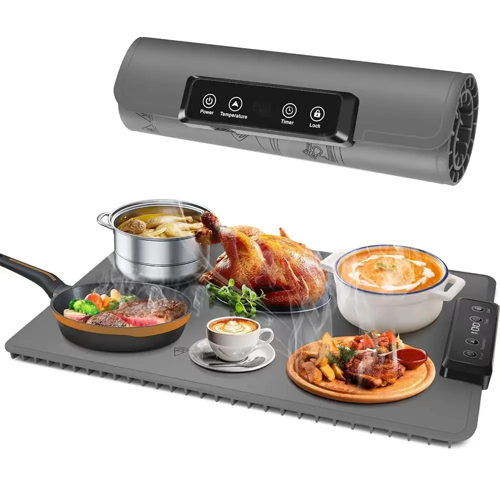 

Portable Warming Mat For Food - Warmers For Parties Buffet, Electric Fast Warming Tray For Home & Kitchen, Roll Up Buffet Hot