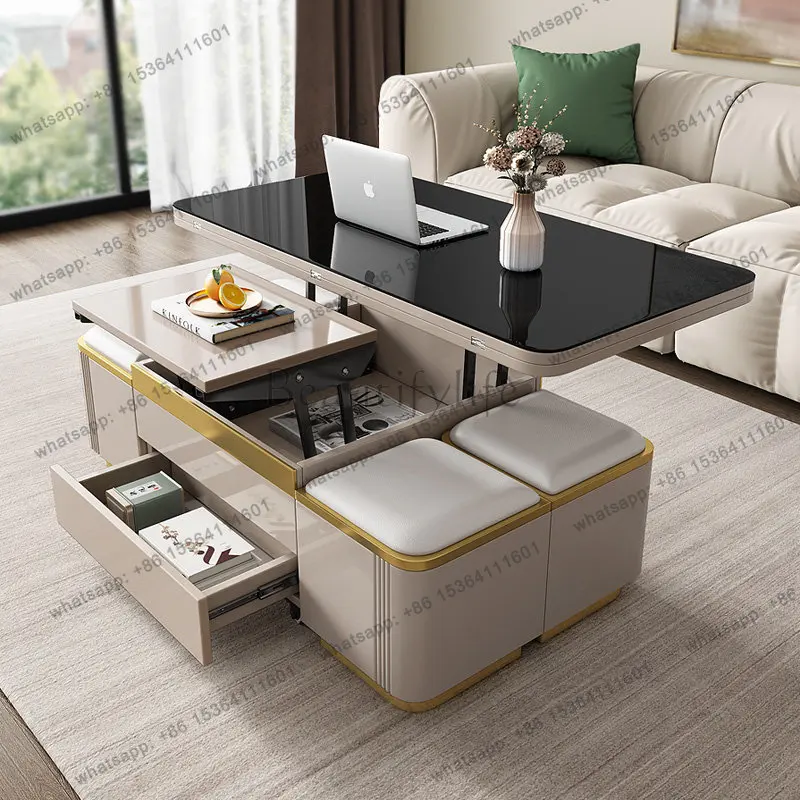 zj.Living Room Furniture Modern Folding Coffee Table，With Storage For Living Room Home Multi-functional Lifting Dining Table