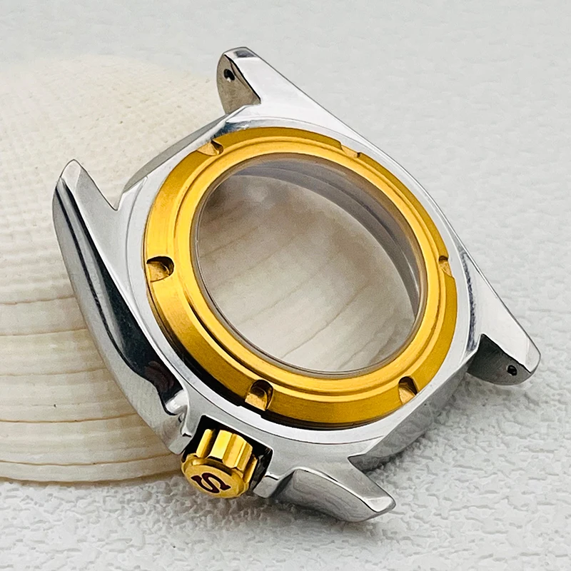 7S26 casing NH35 casing emas Seiko SKX007 penutup belakang transparan kaca safir cocok untuk NH35 NH36 4R 7S casing pergerakan pria Selam