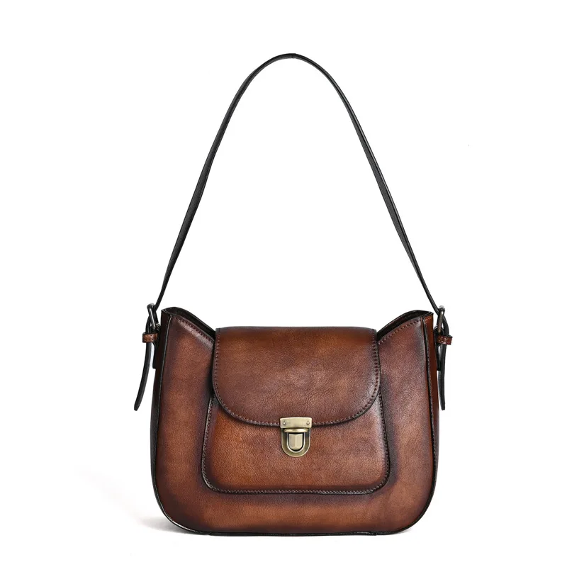 Retro Cowhide Women's Bag Retro Genuine Leather Vegetable Tanned Underarm Single Shoulder Women's Bag Shoulder Side Bag Fashion