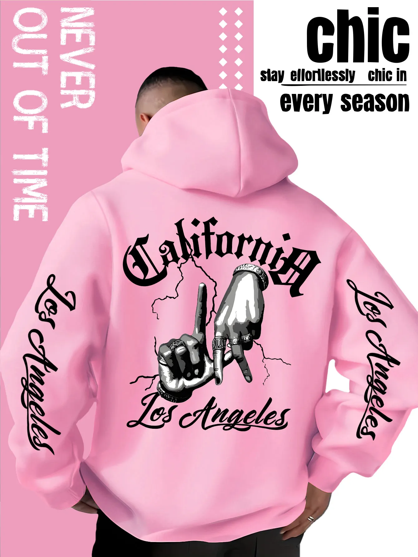 Herren-Hoodie mit Kalifornien-Los Angeles-Grafikdruck, Oversized Streetwear Hip-Hop Pullover, Lässiger Loose-Fit Kapuzenpullover – Detail 6