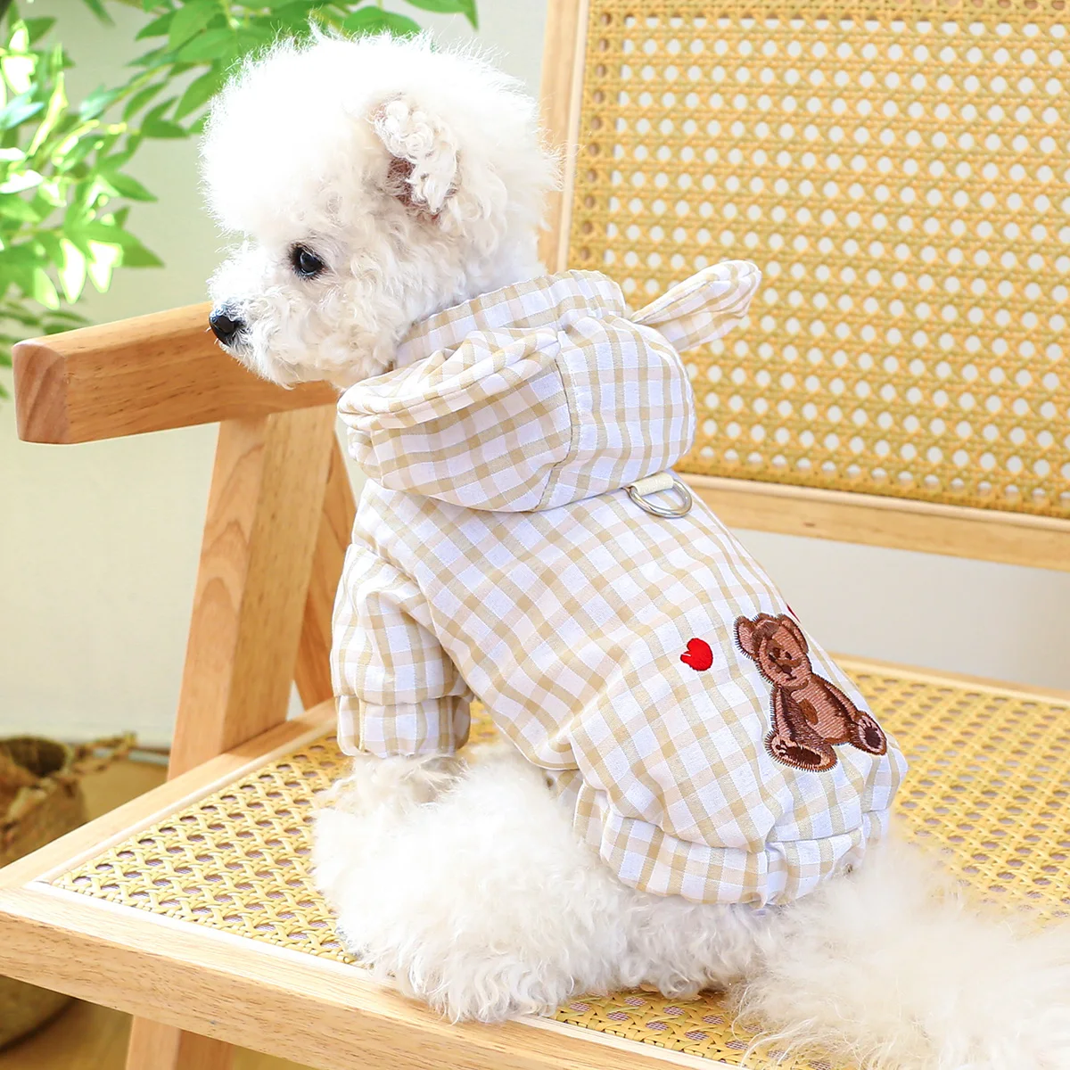 1PC Pet Clothing Cat Spring/Summer Thin Bear Plaid Coat with Traction Buckle Suitable for Small and Medium Dogs