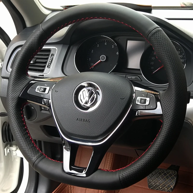 For Volkswagen VW Magotan T-Cross Golf Sagitar Tayron Tiguan Bora T-ROC Jetta Passat Hand-sewn leather steering wheel cover