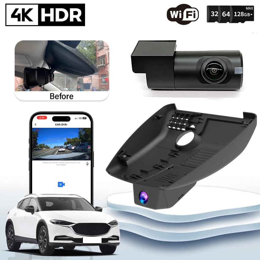 

Видеорегистратор 4K HD с Wi-Fi для Mazda CX-5 CX-4 (2017-2024), леворульный, Plug and Play