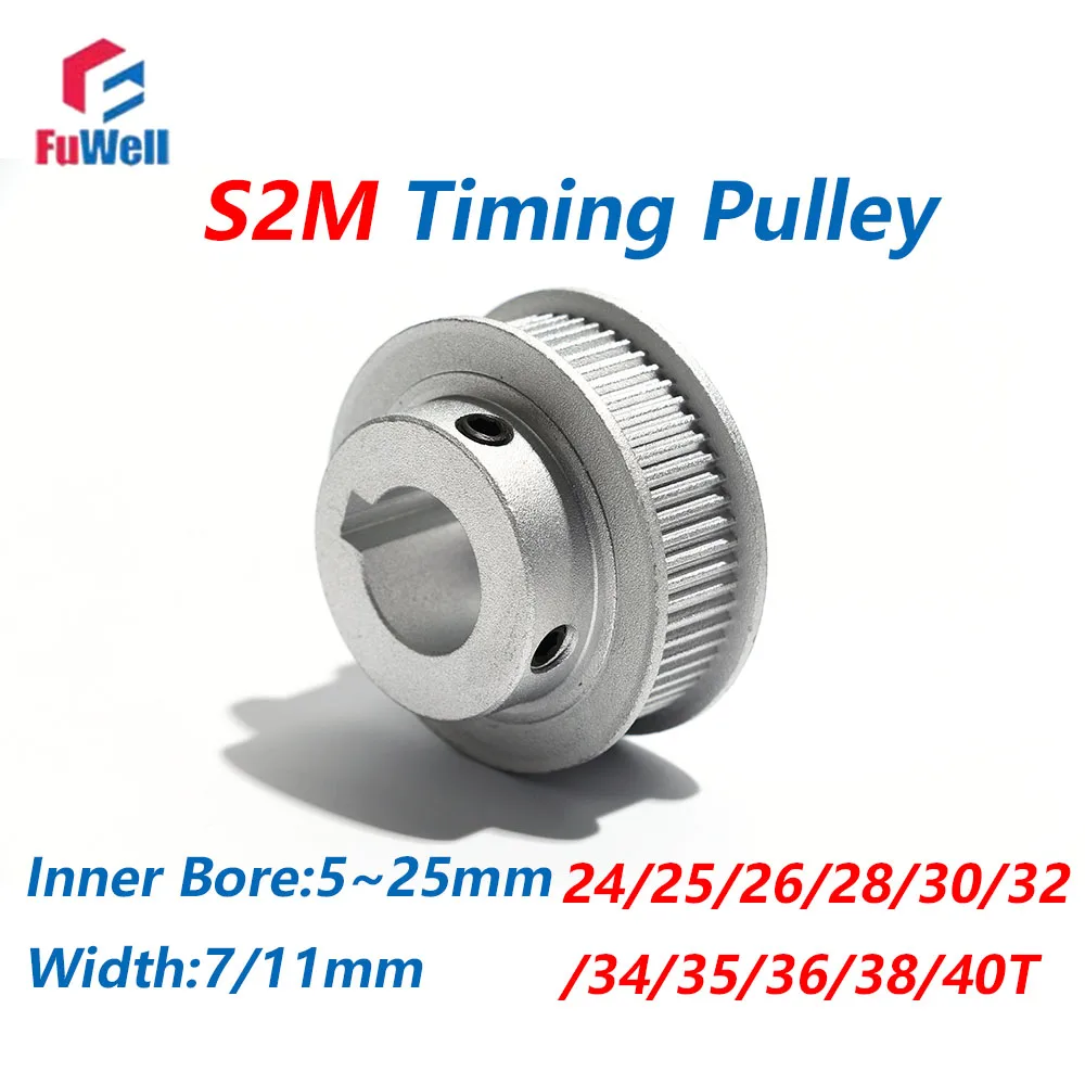 FuWell S2M BF/K Type Timing Belt Pulley Aluminum Alloy 22/24/25/26/28/30/32/34/35/36/38T Teeth Width 7/11mm Synchronous Wheels