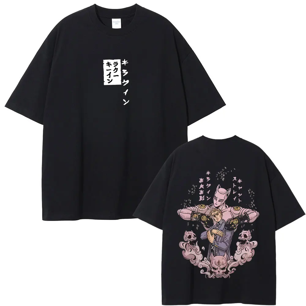 Anime JoJo's Bizarre Adventure Kira Yoshikage Killer Queen Graphic T-shirt Men Women Manga Casual Cotton Vintage Crewneck Tshirt - Image 2