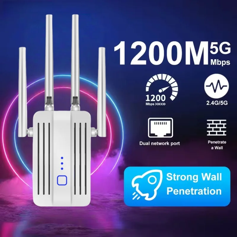 1200Mbps WiFi Repeater Extender 2.4G/5GHz Dual Band Wifi Signal Wi-Fi Amplifier Router Long Range Booster High-Speed Bands