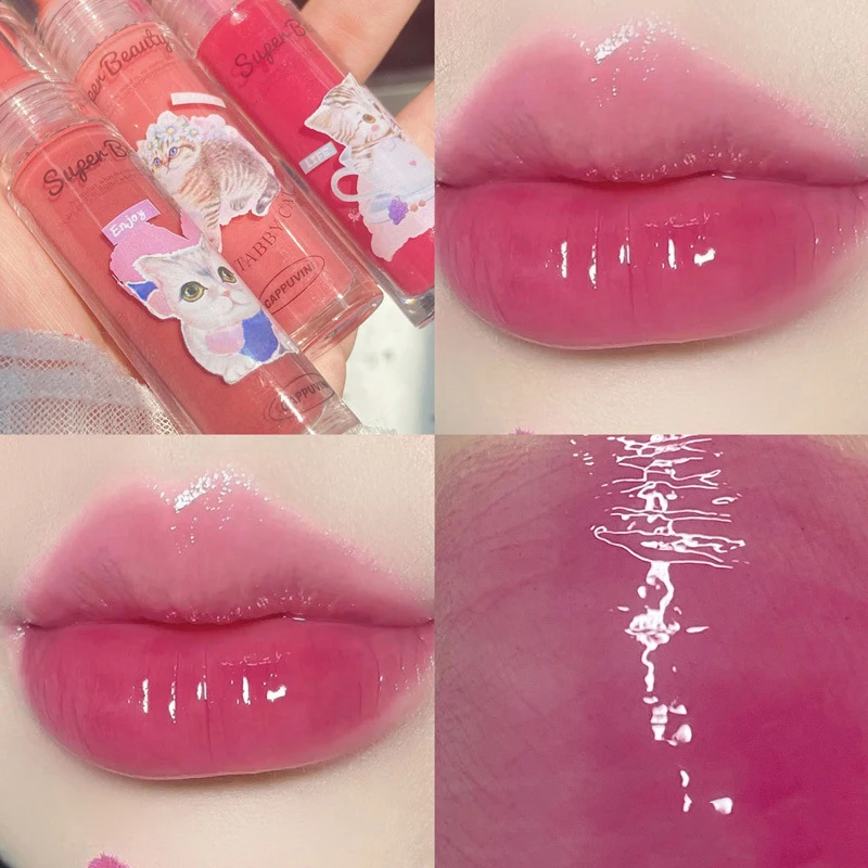 Cappuvini Cat Mirror Lip Glaze High Gloss Moisturizing Sexy Red Lip Tint Lipstick Lip Essence Long Lasting Lip Gloss Cosmetic