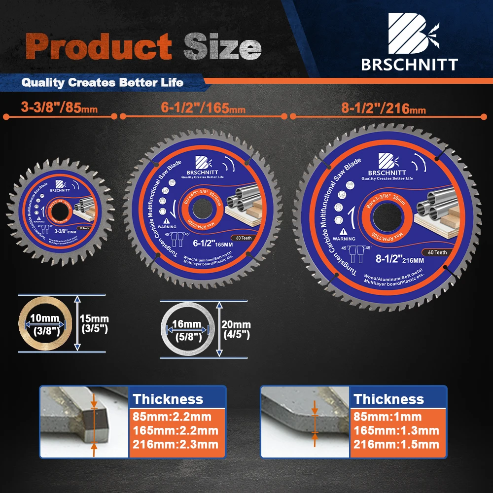 BRSCHNITT 1or 2pcs Dia 85/165/216mm Cutting Disc TCT Carbide Tipped Multi-purpose Saw Blades Circular Saw Disc