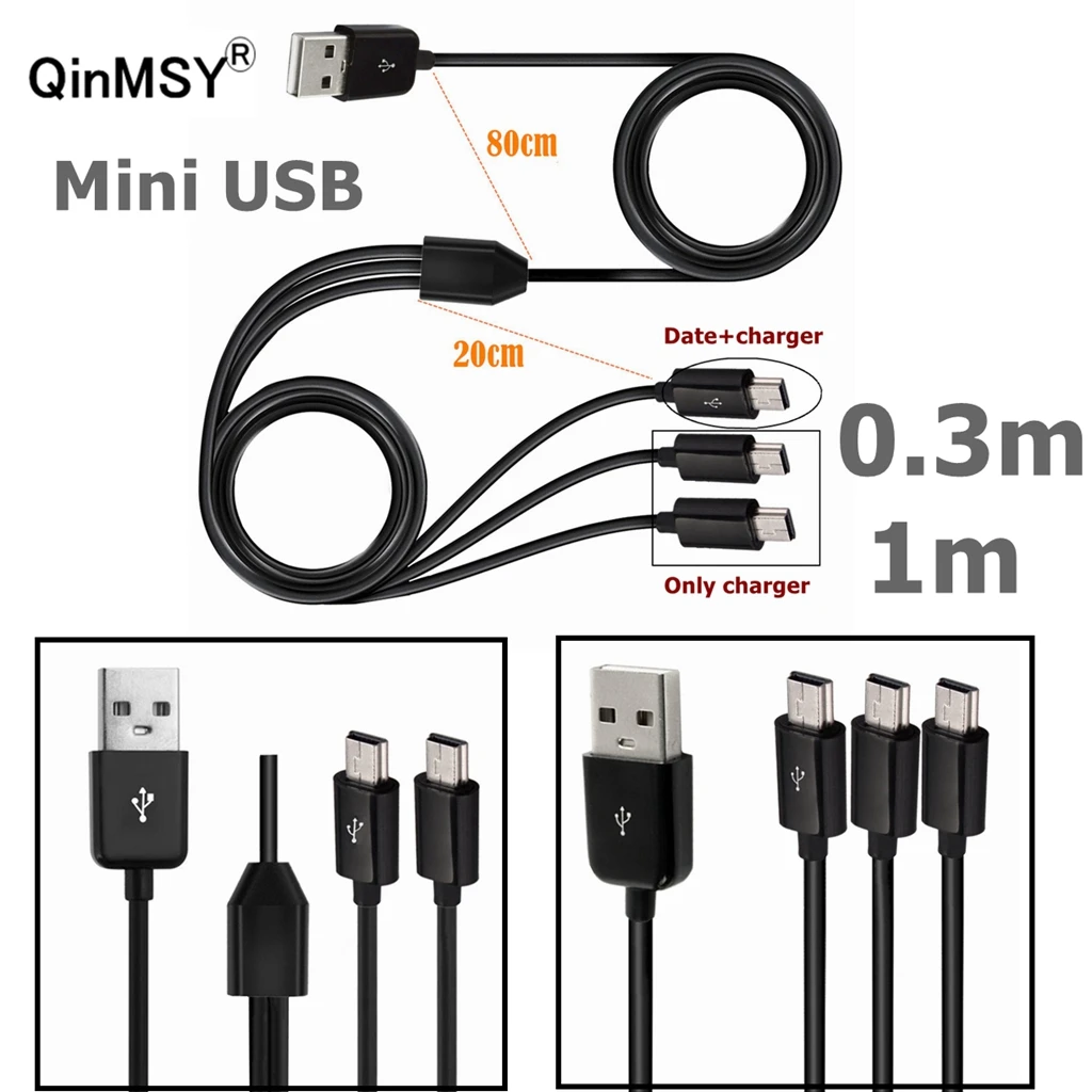 Dual Mini USB 3 Port Mini 5pin USB to USB Y Splitter Fast Charging Date Cable Cord For Smartphone Mobile tablet Camera MP3 MP4