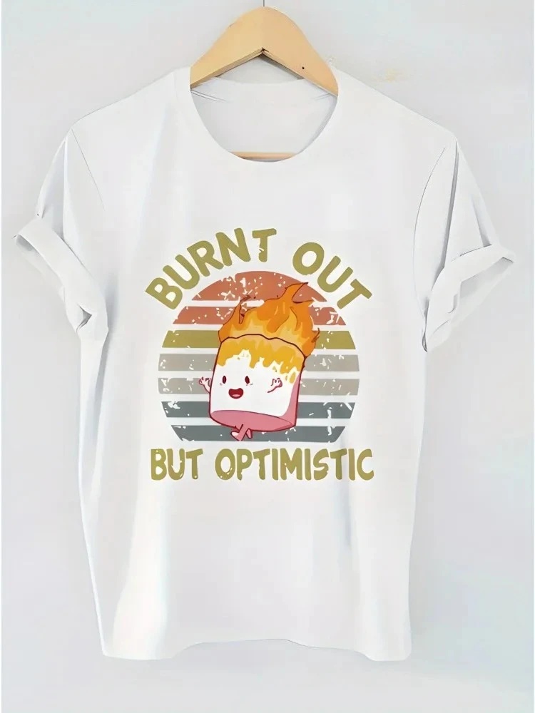

Свободный крой, повседневный женский топ, удобный топ в стиле Харадзюку с короткими рукавами и рисунком сладкого пламени из мультфильма