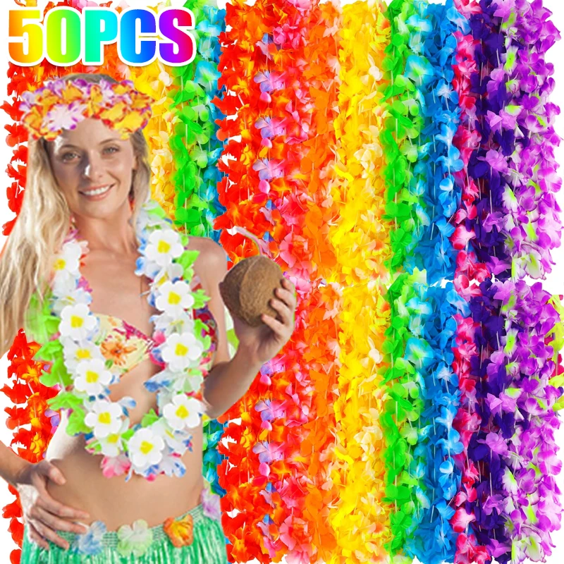 50/5 Uds. Coronas de flores de seda hawaianas verano Tropical playa Fiesta EN LA Piscina decoración collar cumpleaños boda guirnaldas de Navidad