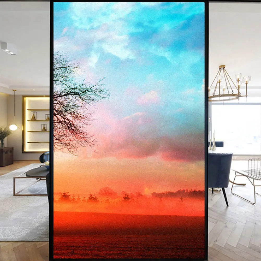 Privacy Windows Film Decorative Sunset Window Stickers No Glue Static Cling Frosted Glass Sticker for Home