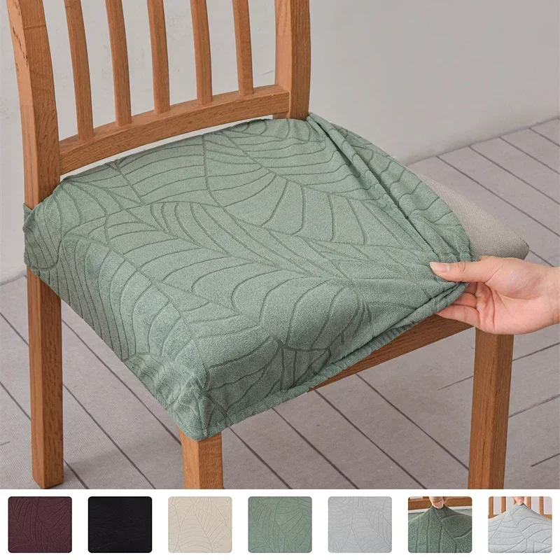 1PC Stretch Dining Chair Cover Leaves Jacquard Seat Covers Solid Colors Elastic Chairs Slipcovers for Kitchen Hotel Banquet