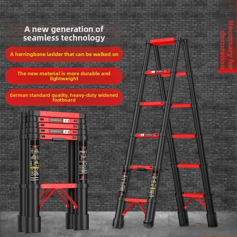 Thickened carbon steel lifting telescopic ladder herringbone folding ladder  bamboo laddersturdy and durablesturdy and durable